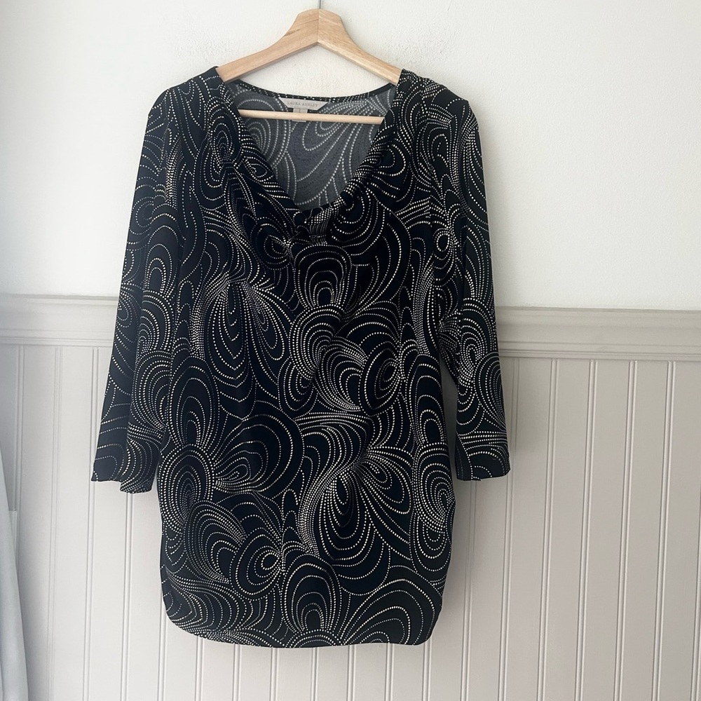 Laura Ashley Large Black and White Swirl Pattern Blouse